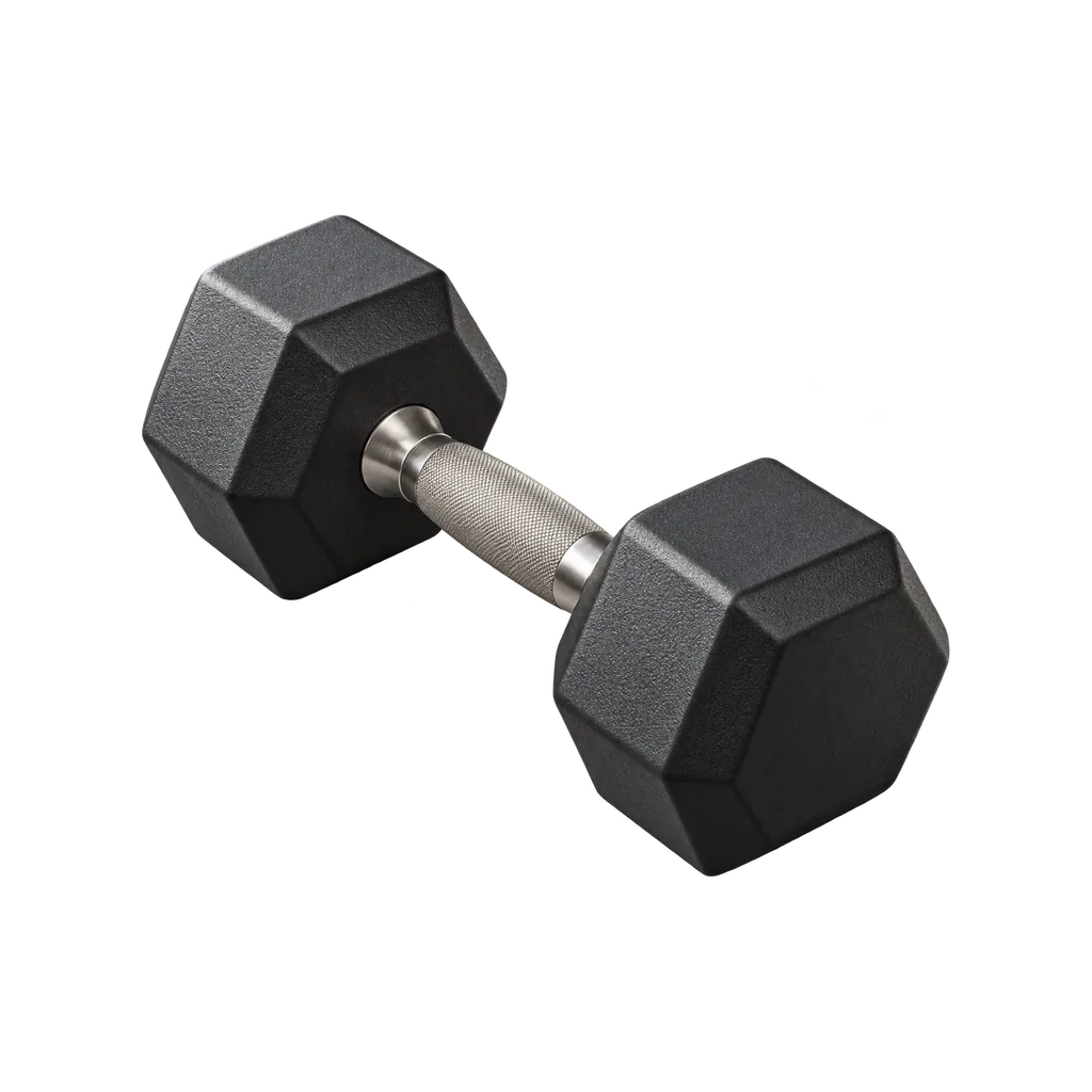 A rubber hex dumbbell