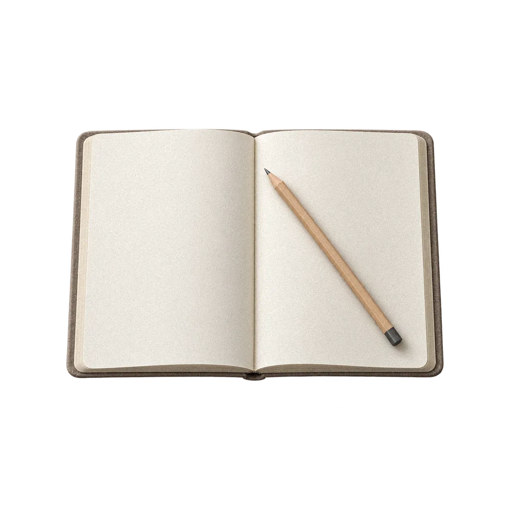 An open training notebook with a pencil