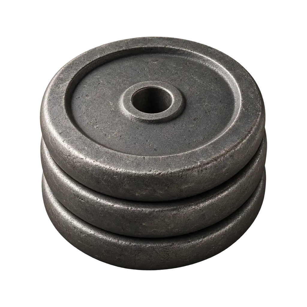 Three cast-iron weight plates
