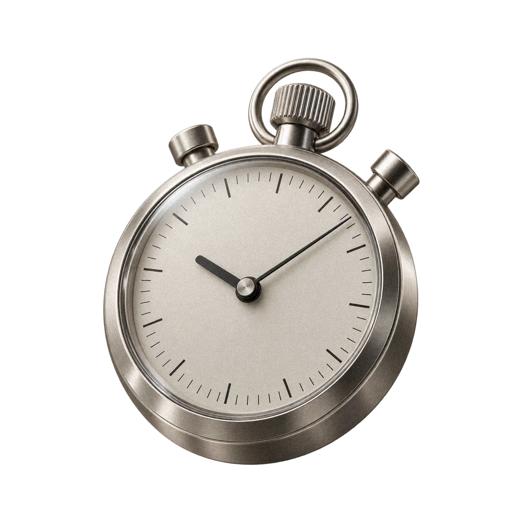 An analogue stopwatch in brushed steel