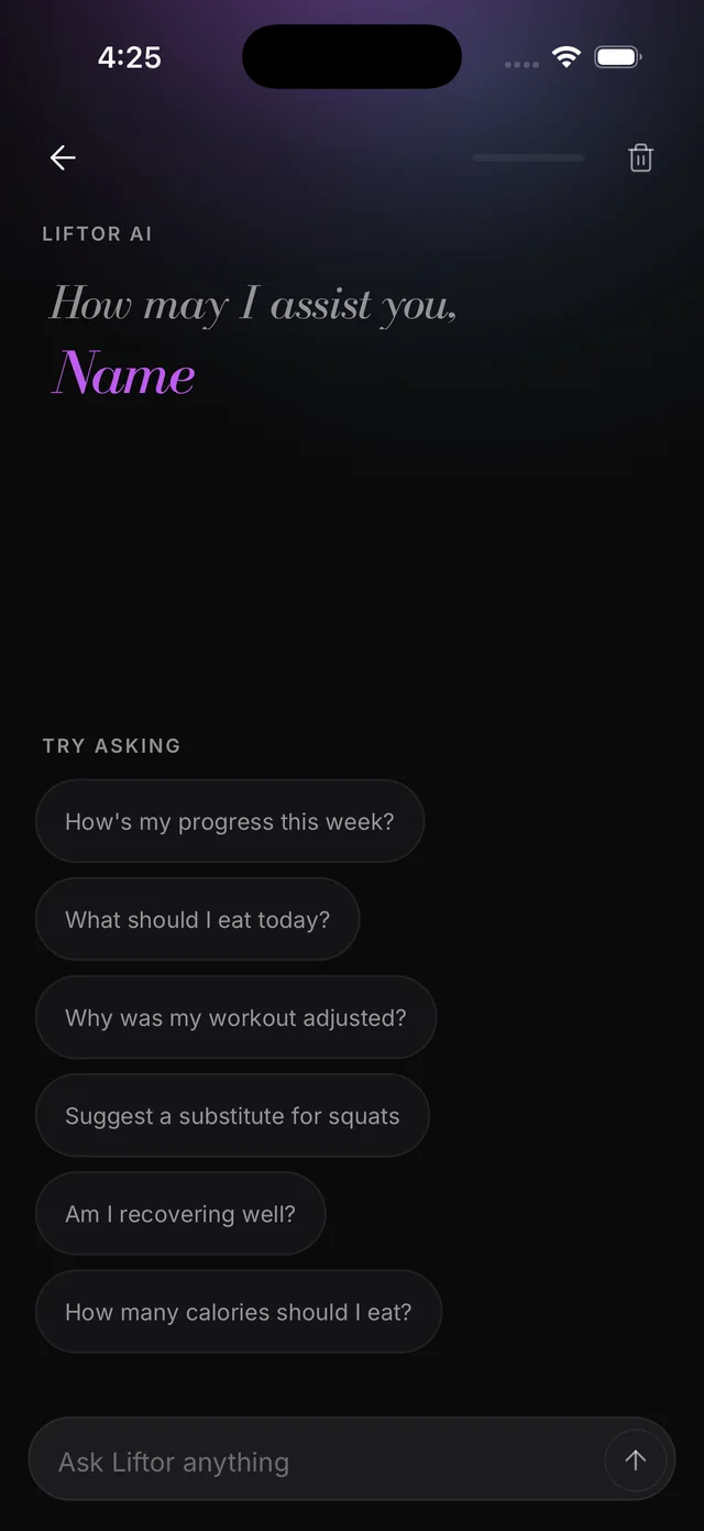 Ask your coach anything: the screen in the Liftor app