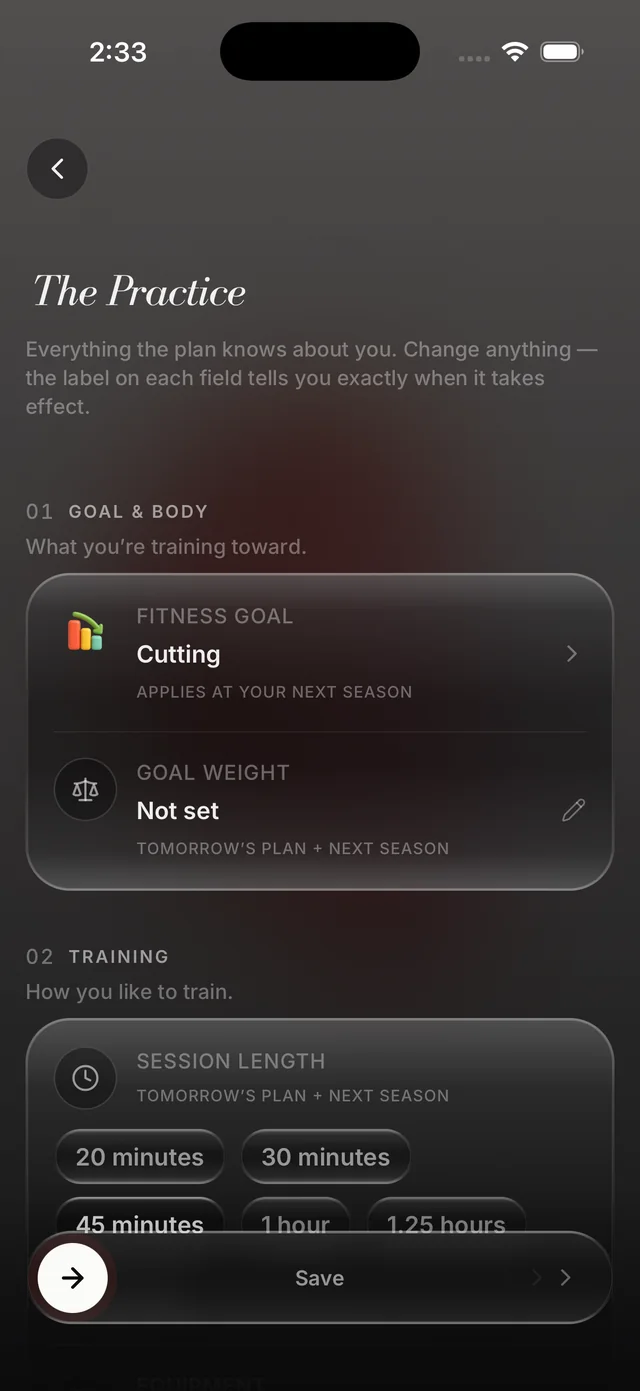 Change anything, any time: the screen in the Liftor app