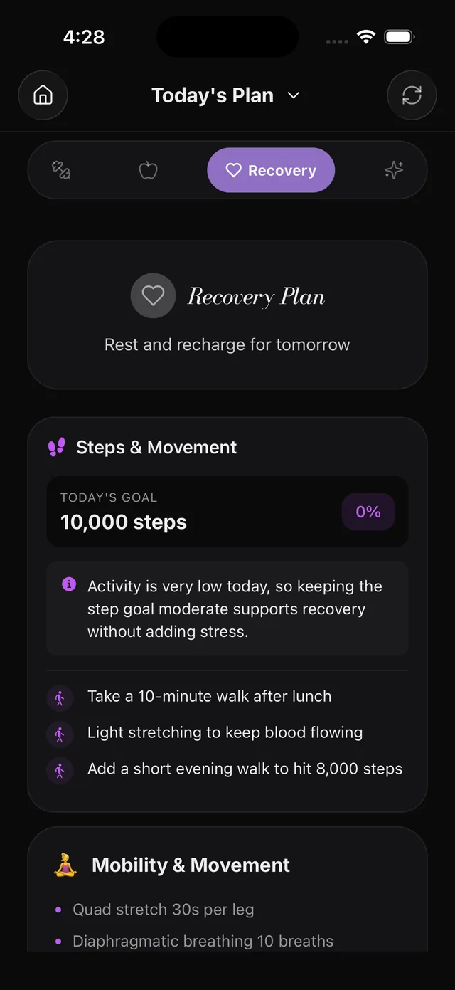 Rest days, planned too: the screen in the Liftor app