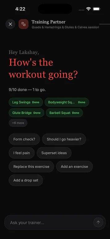 Ask a trainer mid-workout: the screen in the Liftor app