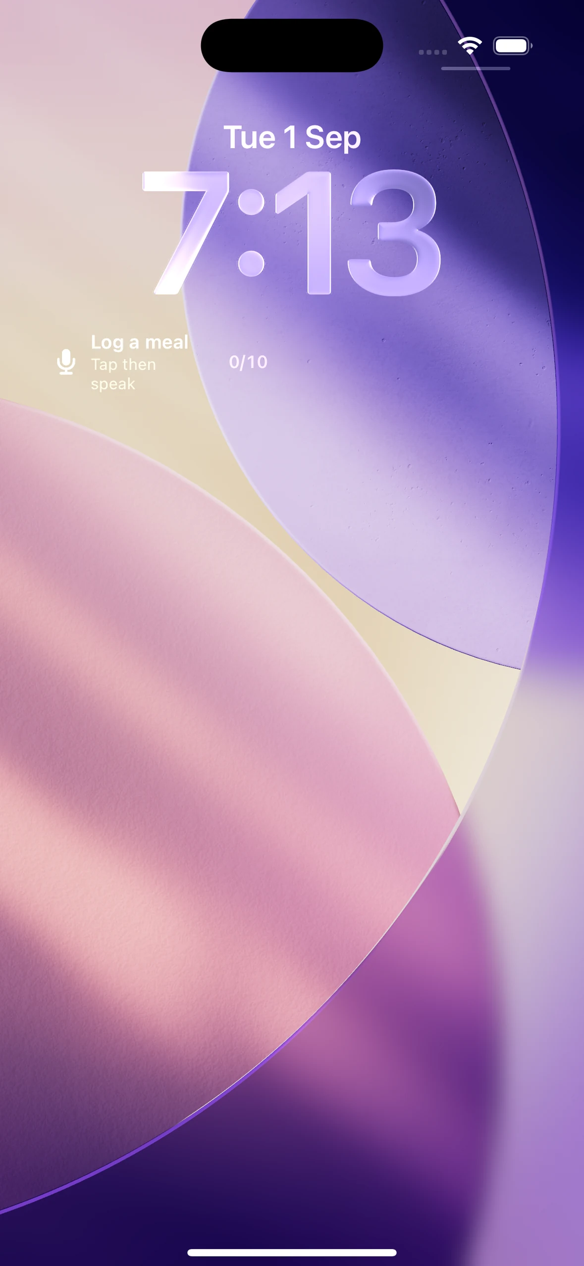 An iPhone lock screen with Liftor's Log a meal widget